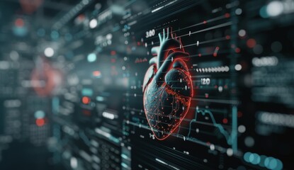 Fototapeta premium Digital Heart Visualization on Medical Data Interface With Graphs and Annotations