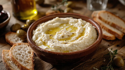 Traditional Greek Skordalia with Olive Oil and Bread