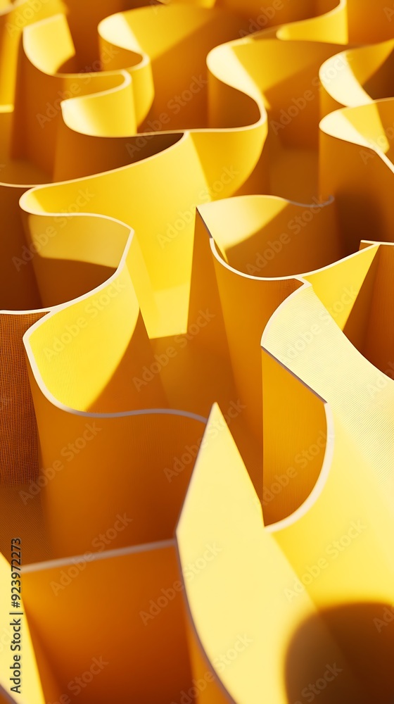 Poster abstract pattern of interlocking yellow curved shapes