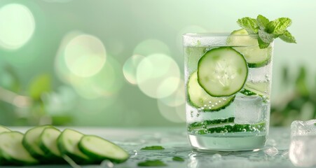 Refreshing Cucumber Mint Beverage With Ice in Modern Setting