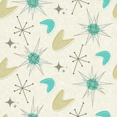 Mid-century modern, atomic age seamless pattern. Retro 1950s background