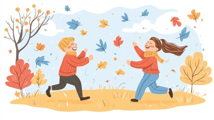 Joyful plus-sized couple laughing together in vibrant autumn scene