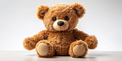 Obraz premium Front View of a Brown Teddy Bear with a White Background, brown bear, teddy bear, plush, toy, white background