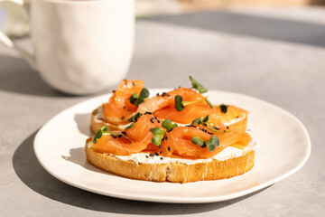 Sandwich with cream cheese and red fish