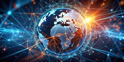 Fototapeta premium Global Network Connections Earth Connected by Digital Lines, Digital World, Network, Connection, Technology