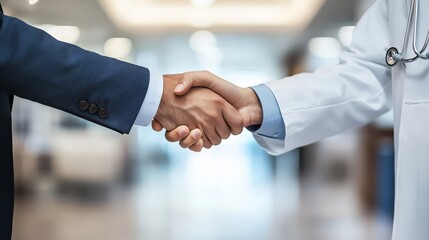 A warm handshake between a doctor and a professional signifies partnership