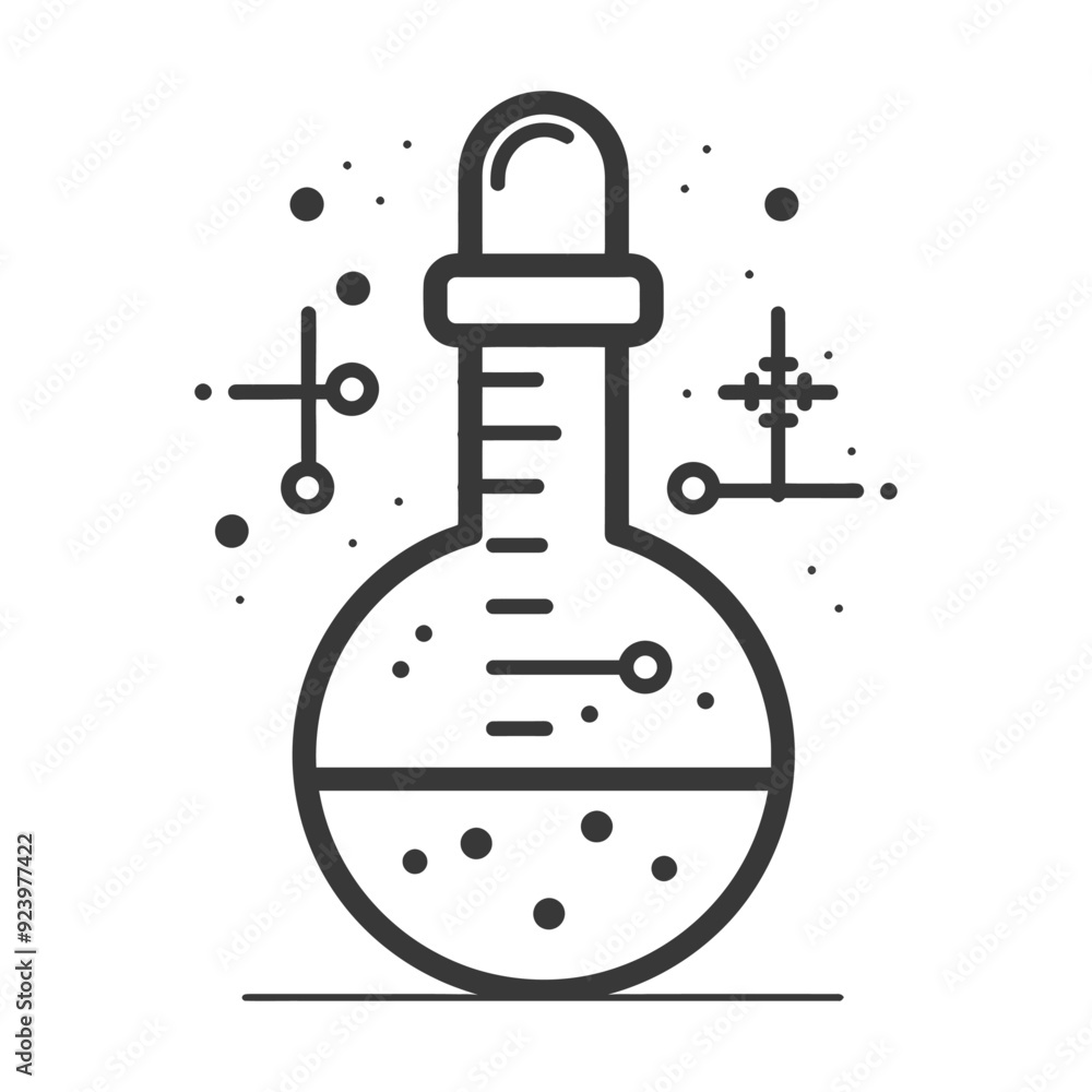 Sticker round bottom flask with measurement markings and molecule structure