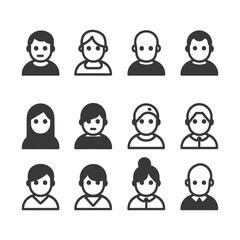 Set of 12 Diverse User Profile Icons in Black and White