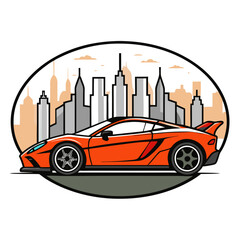 Super Sports Car Line Art Logo in Cityscape - Vector Illustration, SVG, Cricut, Cut Files for Cricut & Silhouette, Vector Clipart, Graphic Element, T-shirt Graphics