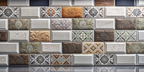 Vintage Ceramic Tile Patterns. The tiles showcase a diverse range of colors, including blues, browns, grays, and beiges.