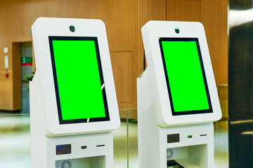 Self-service vending machine in a modern public space supermarket, to avoid waiting in line