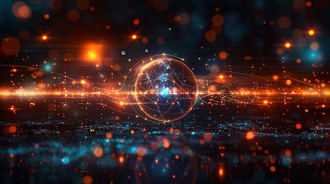 Quantum mechanics and decoherence concept illustrating the effects of quantum decoherence on particle systems and its implications for quantum theory and technology. high resolution Illustration, in