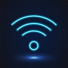 Neon icon, glowing sign blue wifi . Vector