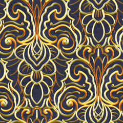 Seamless pattern with stylized ethnic pattern. Hand-drawn illustration.