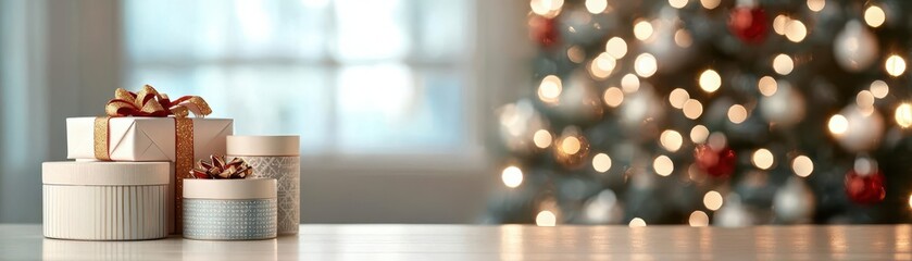 Elegant Christmas storefront showcasing limited-edition products under soft lighting, Holiday shopping, Exclusive retail presentation