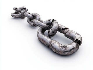 Fototapeta premium A broken chain, symbolizing freedom from oppression, detailed illustration, metallic textures, isolated on white background