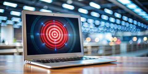Laptop with Target on Screen, Technology , Business , Goal , Aim