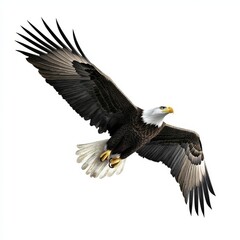 Obraz premium A bald eagle soaring in the sky, symbol of freedom, realistic style, detailed feathers, isolated on white background