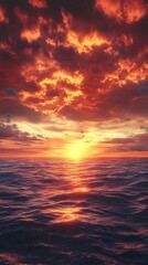 Obraz premium Fiery Sunset Over Rippling Ocean Waves