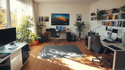 AI-Enhanced Home Office Setup: Home offices optimized for productivity with AI integration.