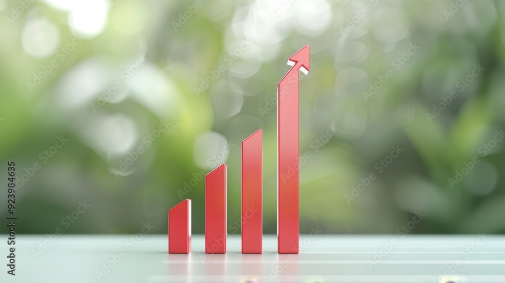 Aufkleber a red bar graph with a red arrow pointing upward