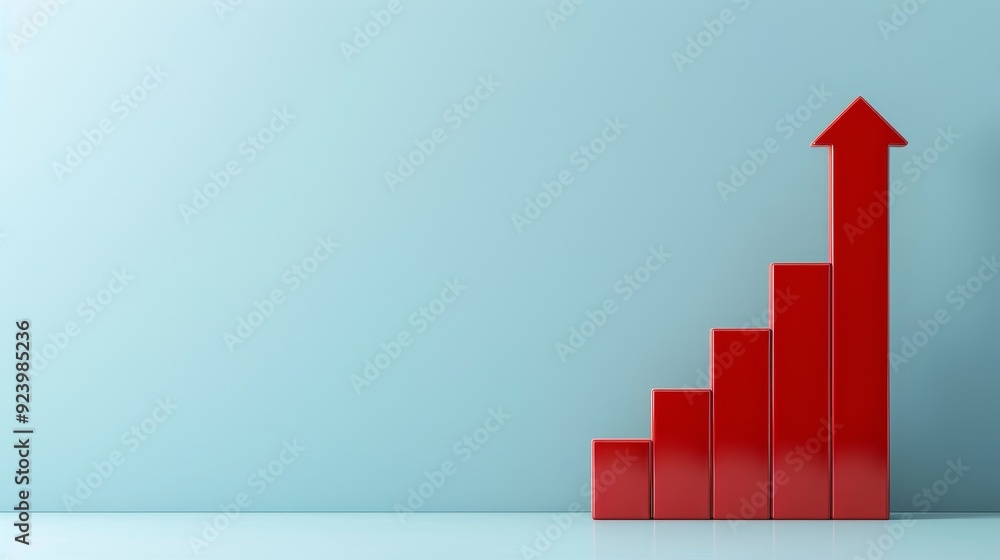 Aufkleber a red arrow pointing upwards is on top of a series of red blocks