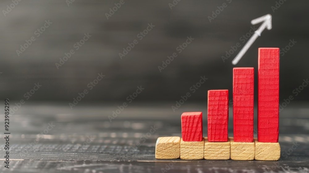 Poster a wooden block with a red arrow pointing upwards