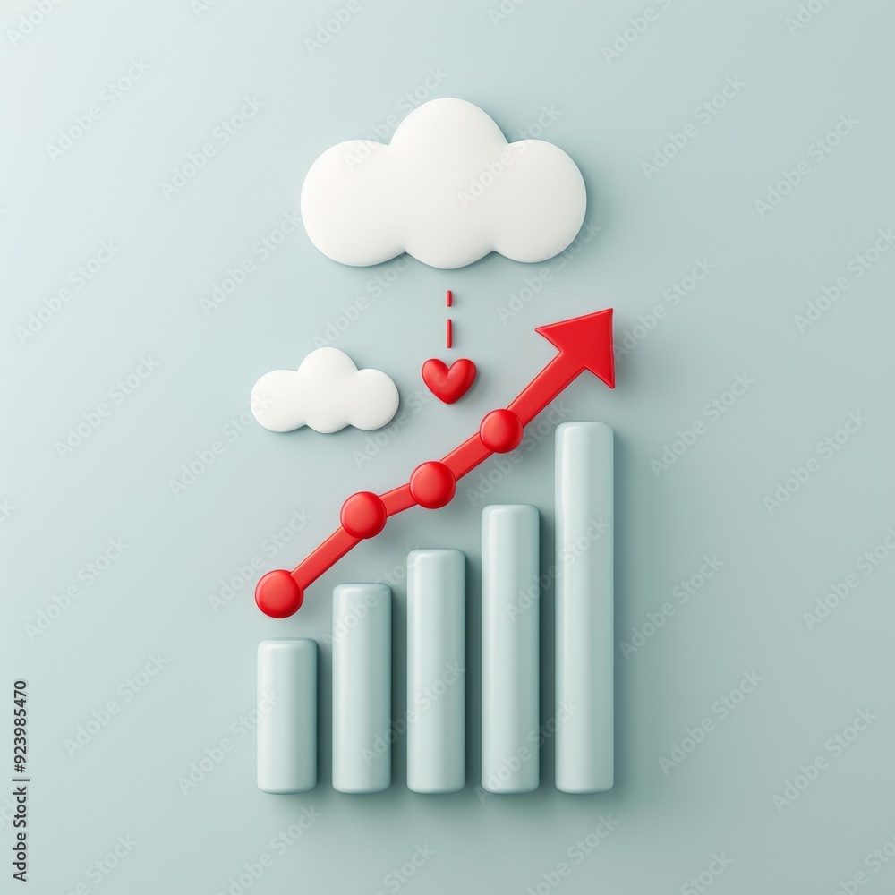 Aufkleber a red arrow pointing upwards is on top of a graph with a cloud in the background