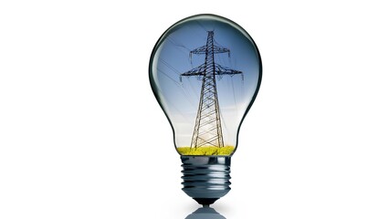 Concept: power problems, power grid crisis, blackout. Inside the light bulb is a high-voltage electrical pole.