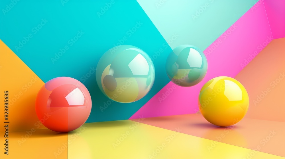 Poster a colorful background with three balls of different colors