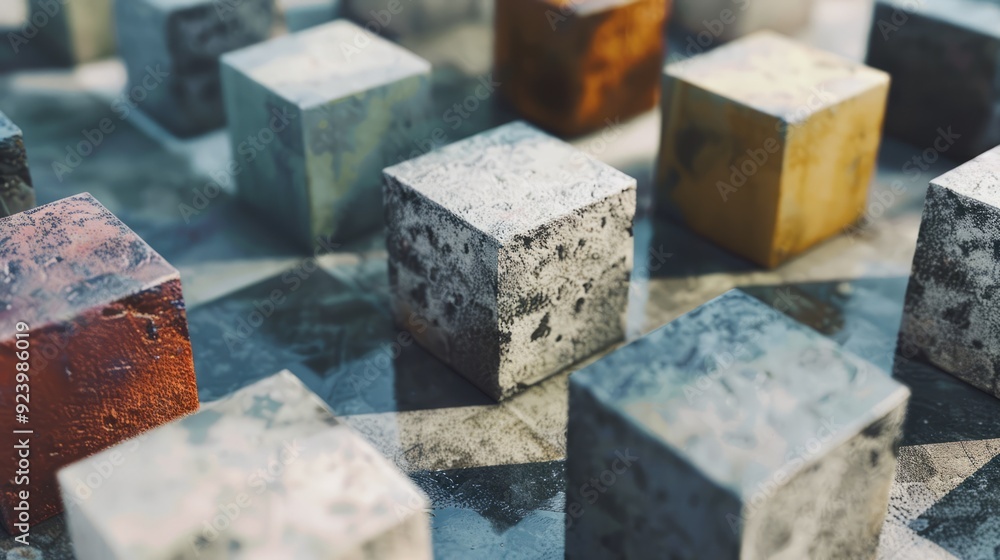 Poster a group of cubes that are on a table