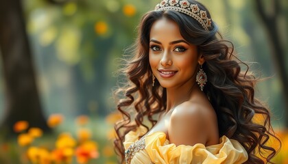A beautiful figure exudes elegance amid blooming flowers and soft sunlight