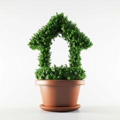 House-Shaped Plant Topiary in a Flowerpot. Generative ai.