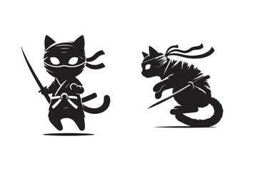 ninja cat fighting vector and silhouette © MdAhad