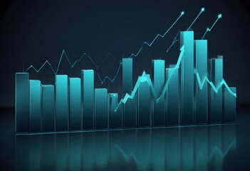 A stick graph chart of stock market investment trading with blue bars representing increasing values over time