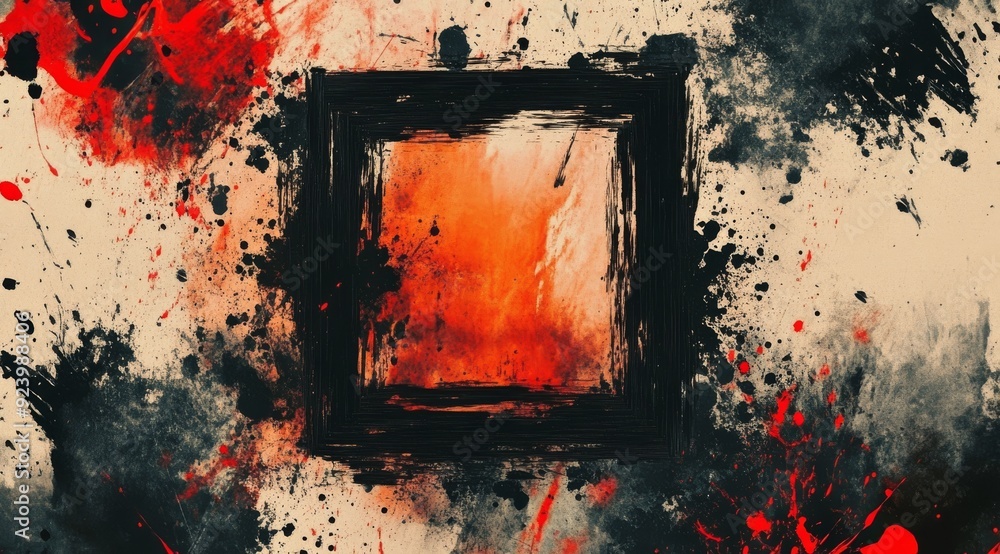 Poster this abstract artwork vividly showcases bold splashes of red and black that surround a central empty