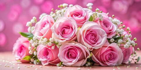 Pink Rose Bouquet on Pink Background, Flowers, Romance, Valentine's Day, Love