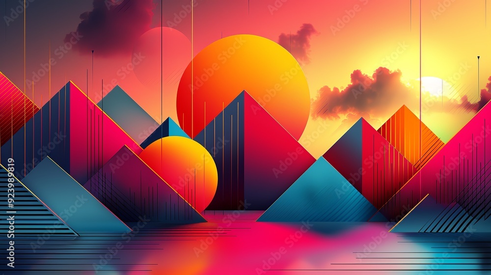 Sticker Modern abstract design with bold, angular shapes and a colorful, repeating pattern, featuring smooth gradients and a sleek, dynamic aesthetic for a contemporary feel. high resolution Illustration, in