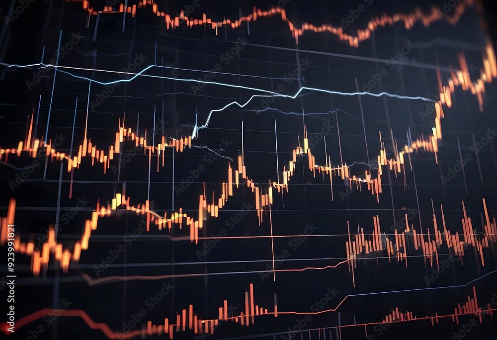 Poster A stock market digital graph chart on LED display concept. showing candlestick patterns and price movements over time