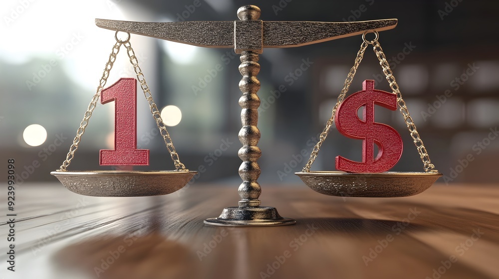 Poster unbalanced trade scale with chinese yuan symbol representing economic deficit