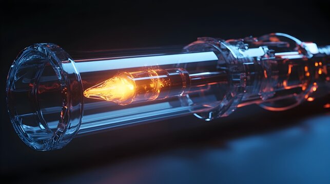 Transparent glass bazooka with glowing rocket
