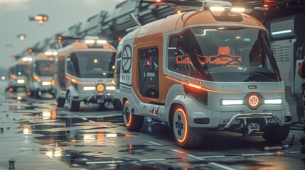Futuristic Emergency Response Systems: An illustration of advanced emergency response technology, including autonomous rescue vehicles and drones.
