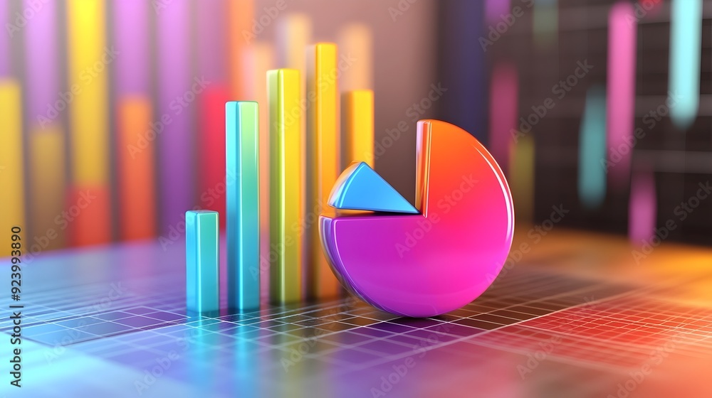Leinwandbilder Vibrant 3D Pie Chart and Bar Graph for Data Analytics and Reporting