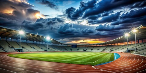 Stadium Under Dramatic Sky, Wide Angle, Stadium, Football, Sports, Track and Field