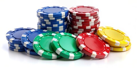 Stacks of Colorful Casino Chips, Poker Chips, Gambling, Casino Games , Luck