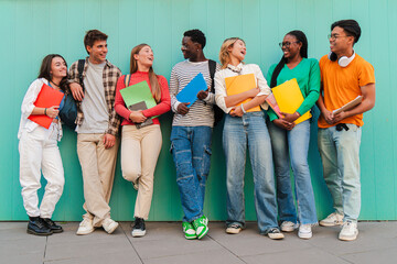 A large gathering of teenage students, their laughter echoing across the university campus as they...