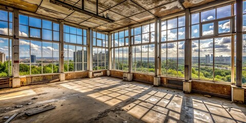 Sunbeams Through Abandoned Building Windows, Cityscape View, Urban Exploration, Abandoned, Architecture