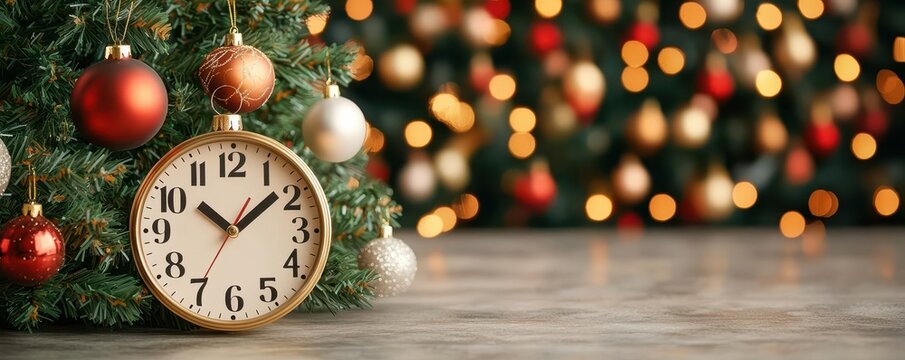 Digital countdown clock next to a beautifully decorated Christmas tree, symbolizing the urgency of holiday preparations, Countdown to Christmas, limited shopping time