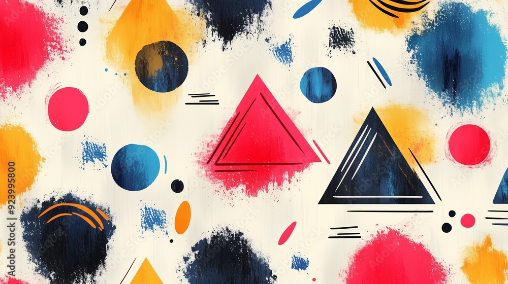 Poster colorful abstract patterns with geometric shapes on a light background