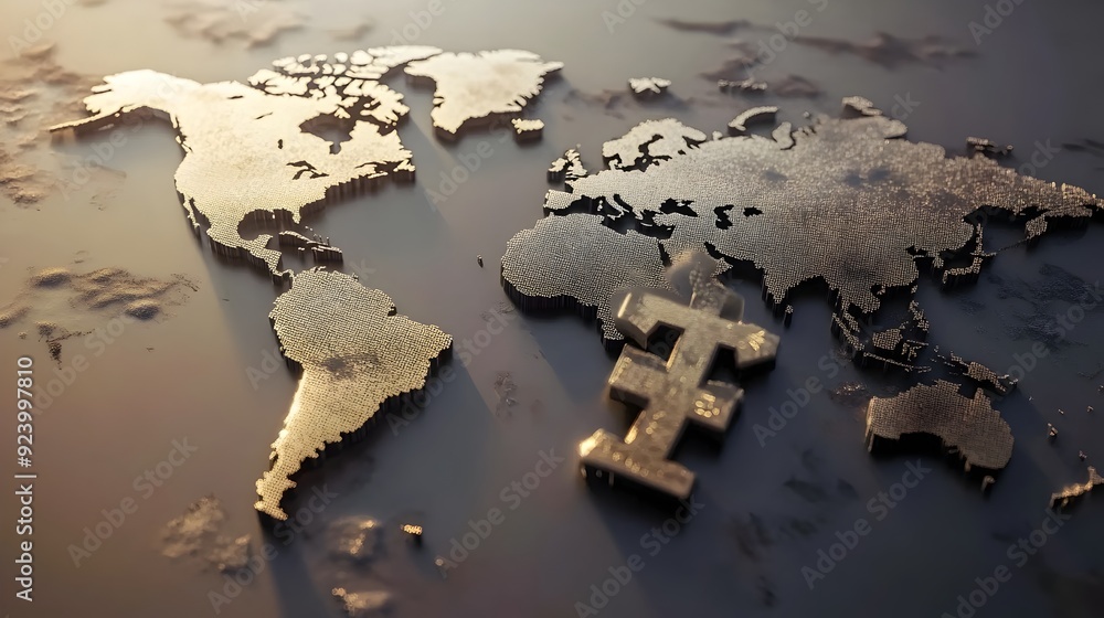 Poster wealth concentrated towards chinese yuan on 3d world map visualization